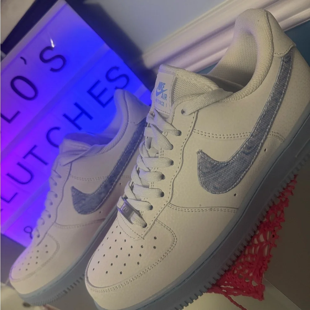 Nike Air Force 1 Hydrogen Blue w/Psychedelic Swooshes - Picture 3 of 6